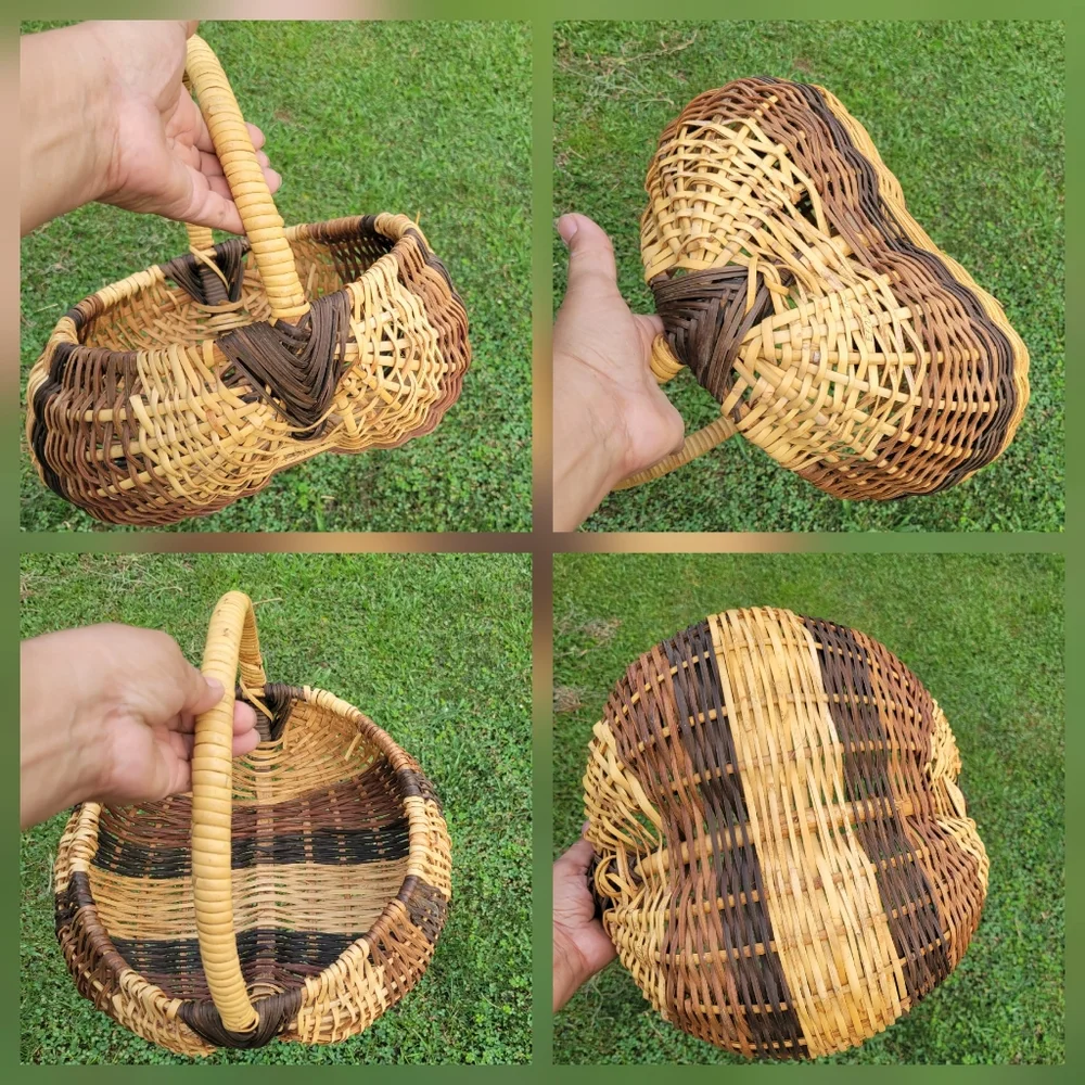 Vintage Handmade Buttocks Gathering Basket God’s Eye Primitive Rustic